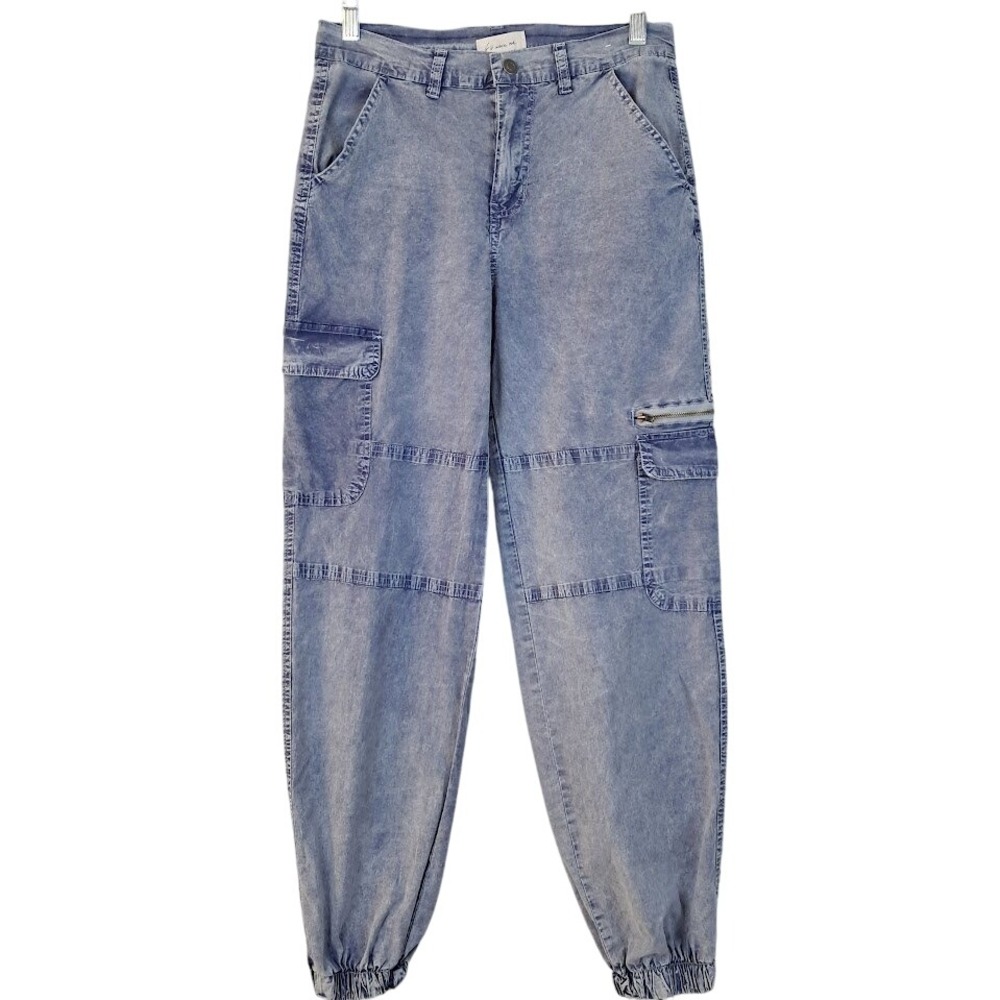 IF IT WERE ME Sm‎ Grey Blue Acid Wash Cargo Pants Utility Joggers Lightweight